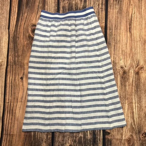 J. Jill Women's Size Small Love Linen Blue Striped A-Line Midi Skirt - Picture 3 of 3